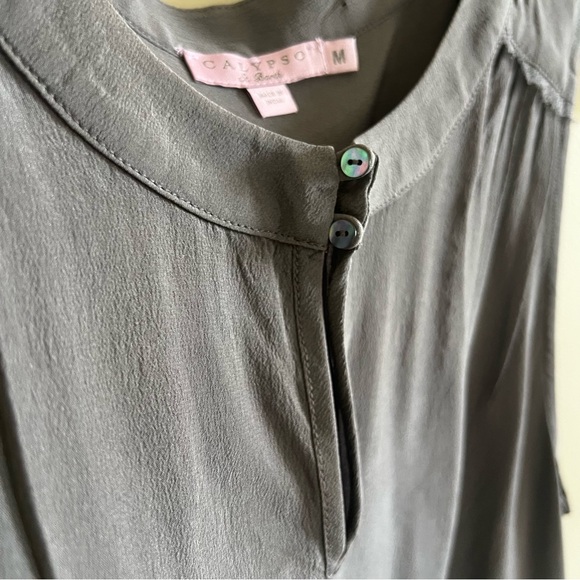 Calypso St. Barth 100% Silk Gray Reverse Seam Fringe Dress Sz‎ M Quiet Luxury - Picture 5 of 10